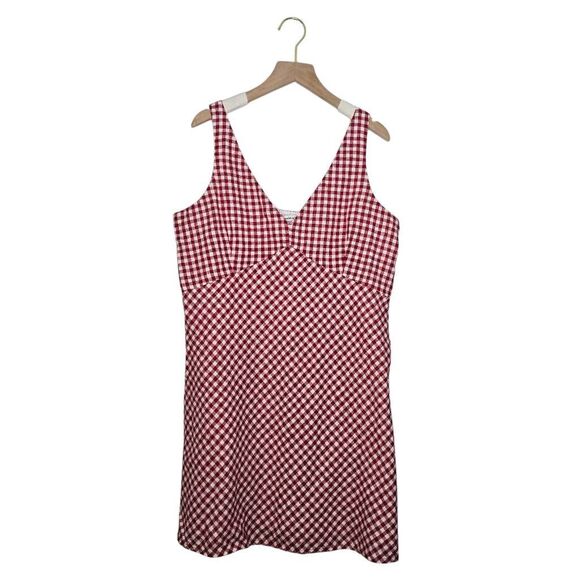 Abercrombie & Fitch V-Neck Linen-Blend Mini Dress Size Large Red White - Picture 1 of 5